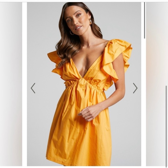 SHOWPO Raiza Ruffle Sleeve Tie Back Plunge Mini Dress - Picture 3 of 13